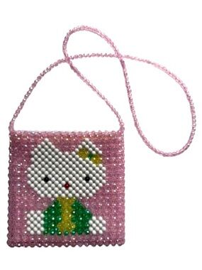 y2k Hello Kitty Bead Bag Pink Kidcore 2000s Vintage Style Mini Crossbody Purse